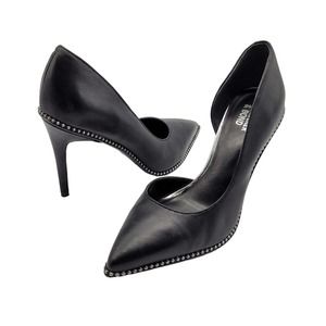 Bleecker & Bond womens Stiletto Heels Leather D'orsay Pumps sz 7 black studded
